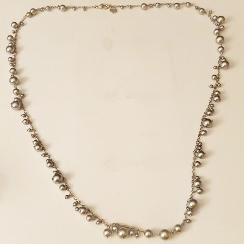 Talbots Silver Tone Long Beaded Necklace